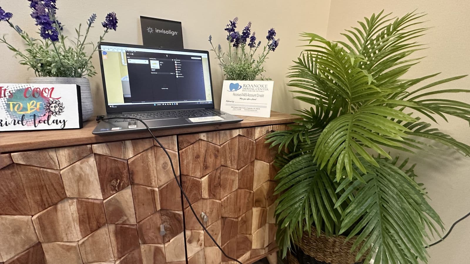 A consultation corner with Invisalign information at Roanoke Dental Center